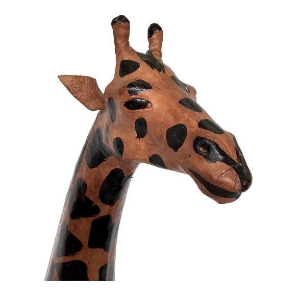Leather Wrapped Giraffe Figurine Handmade And Painted With Glass Eyes VTG EUC - Picture 3 of 16